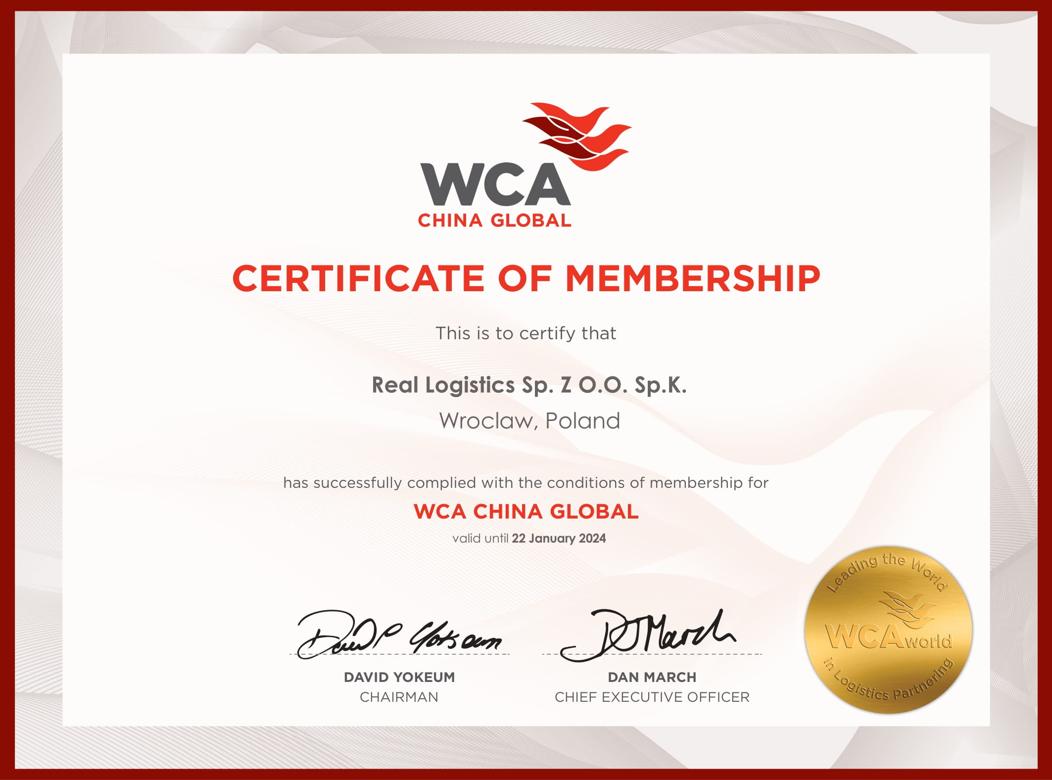 WCA certificate